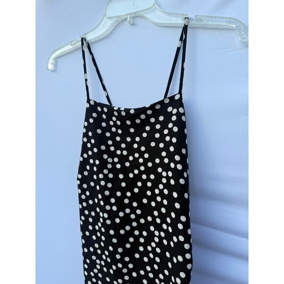 H&M Black and White Draped Polka Dot Square Neck Mini Casual Fitted Dress - Picture 4 of 9
